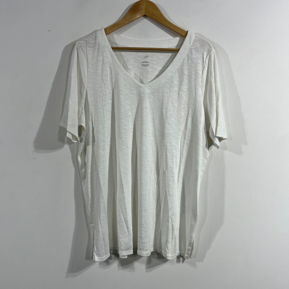J. Jill Pima-Slub Elbow-Sleeve Tee White 100% Pima Cotton V-Neck XL Capsule